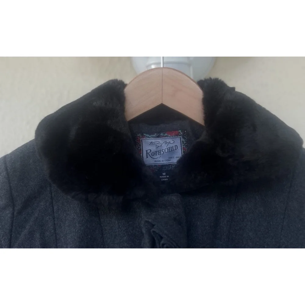 Rothschild Girls 10 Gray Fit & Flare Rose Coat Faux Fur Collar Thick Winter Warm